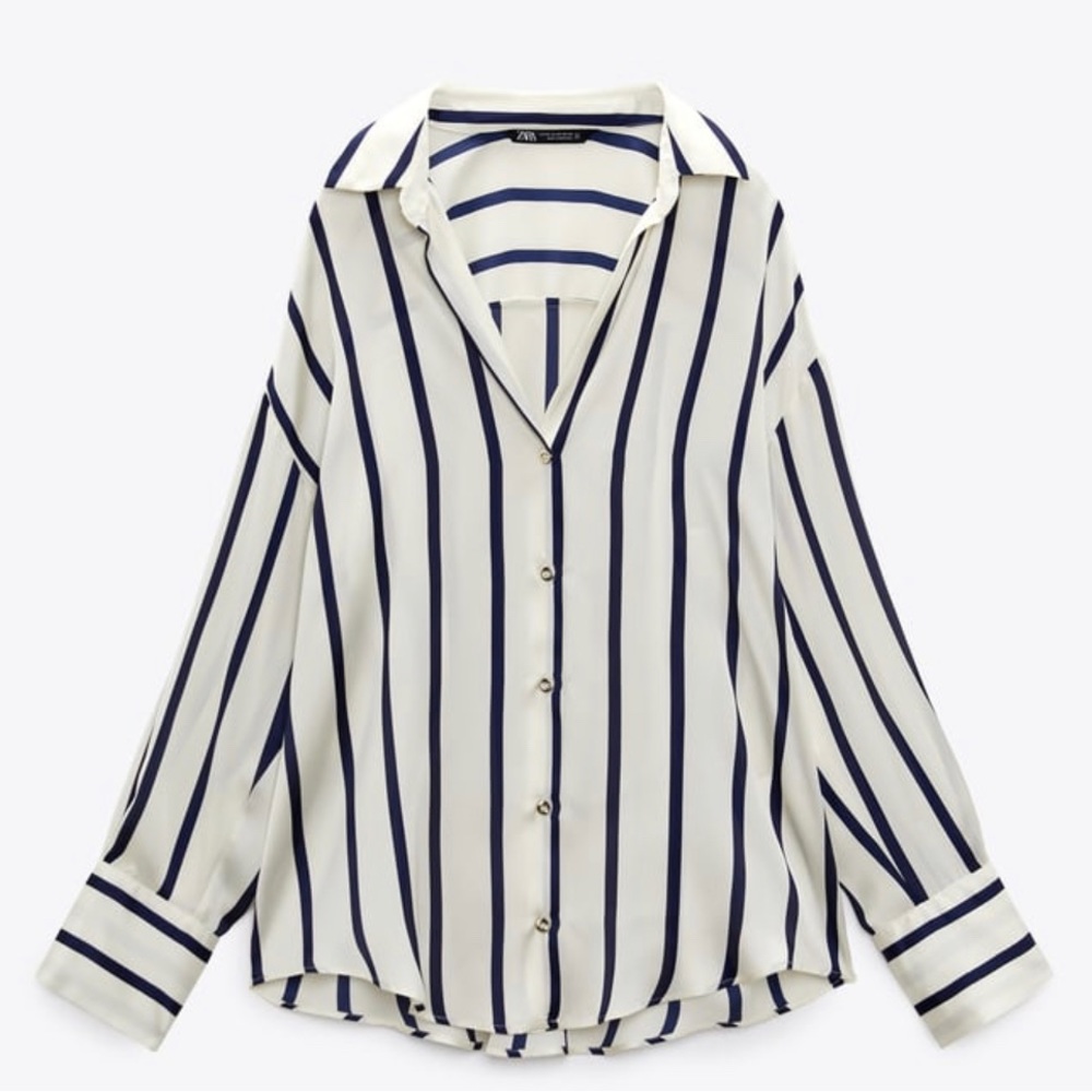 STRIPED SATIN EFFECT OVERSIZED SHIRT, Zara